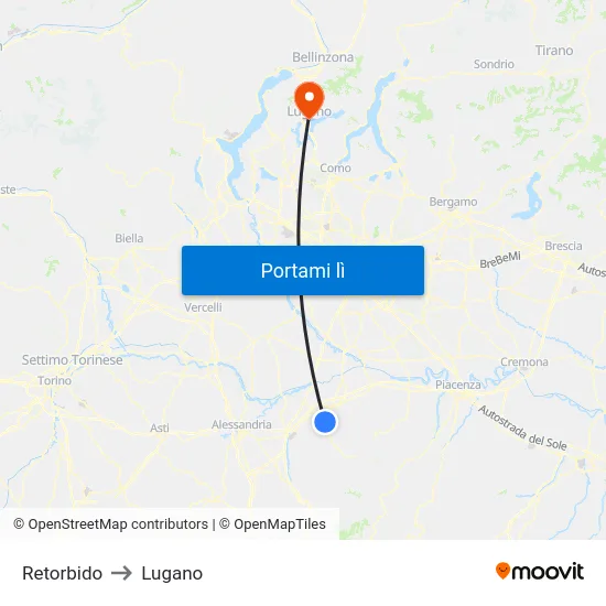 Retorbido to Lugano map