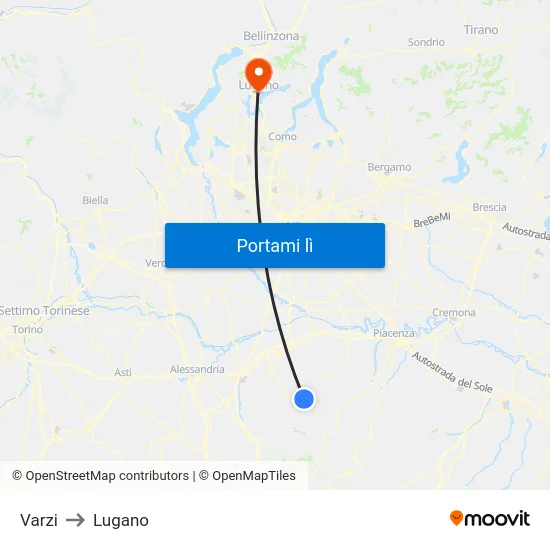 Varzi to Lugano map