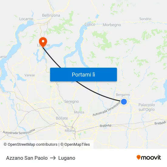 Azzano San Paolo to Lugano map