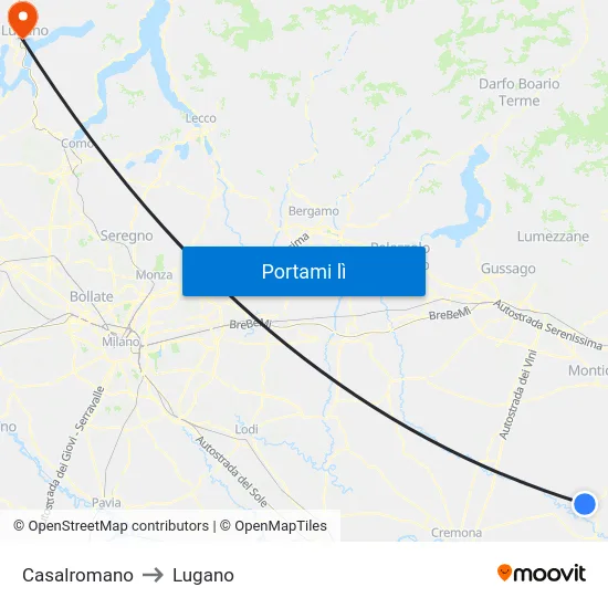 Casalromano to Lugano map