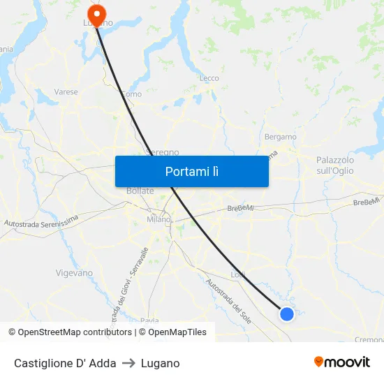 Castiglione D' Adda to Lugano map