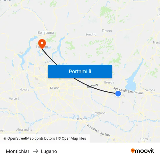 Montichiari to Lugano map