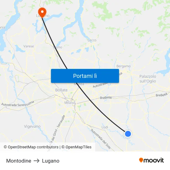 Montodine to Lugano map