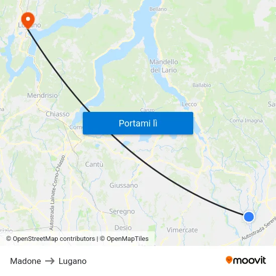 Madone to Lugano map