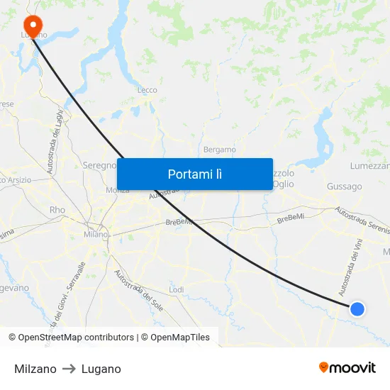 Milzano to Lugano map