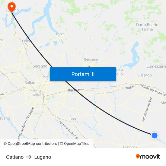 Ostiano to Lugano map