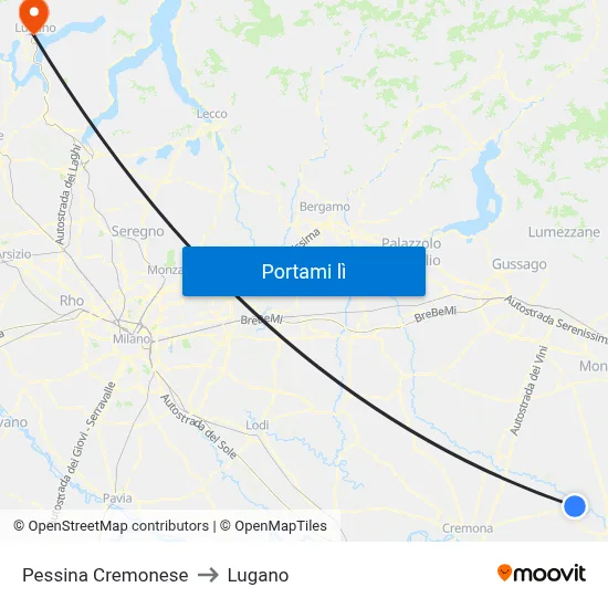 Pessina Cremonese to Lugano map