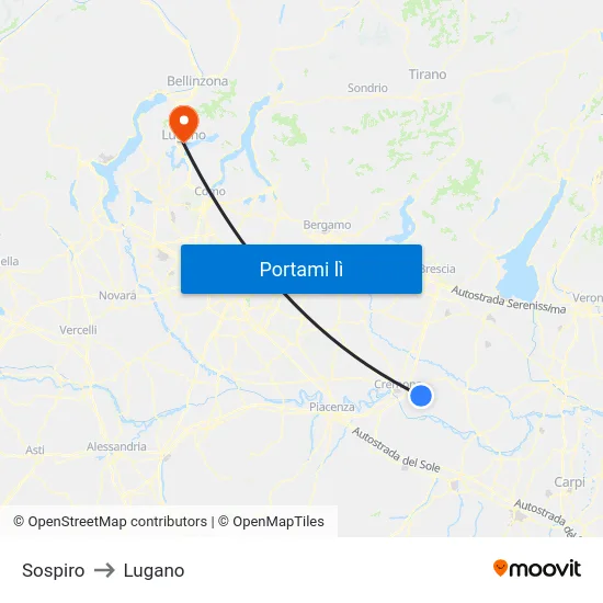 Sospiro to Lugano map