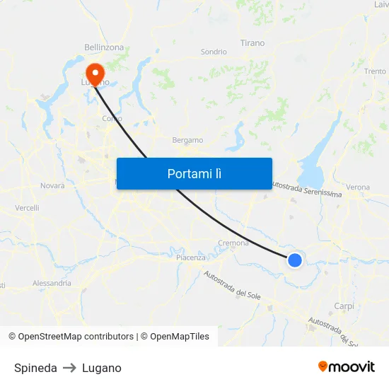 Spineda to Lugano map