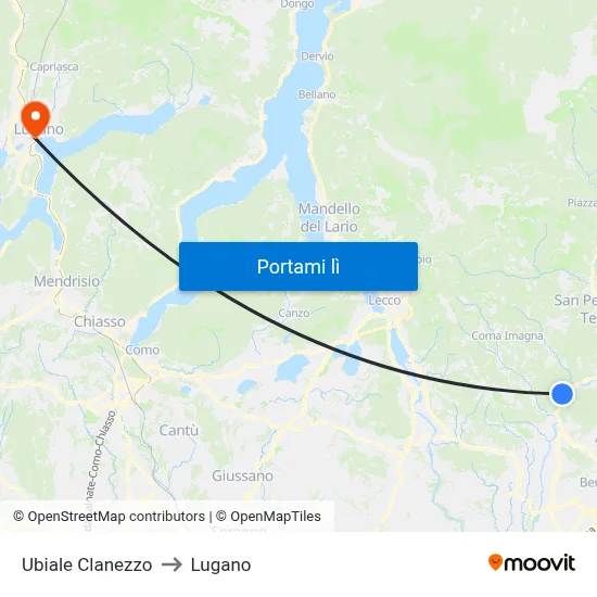 Ubiale Clanezzo to Lugano map