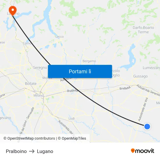 Pralboino to Lugano map
