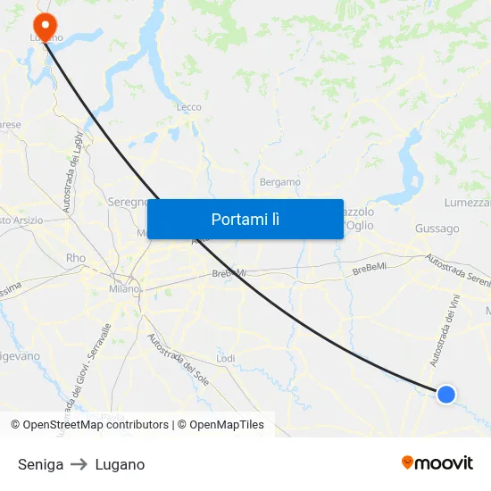 Seniga to Lugano map