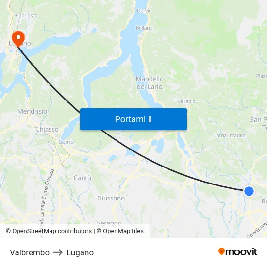 Valbrembo to Lugano map