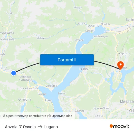 Anzola D' Ossola to Lugano map