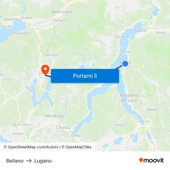 Bellano to Lugano map