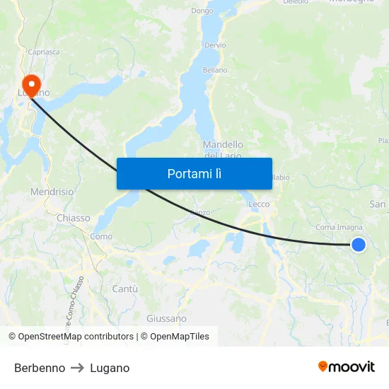 Berbenno to Lugano map