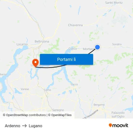 Ardenno to Lugano map