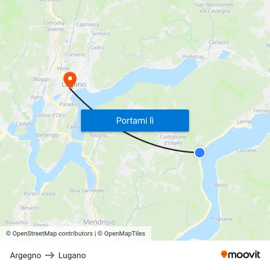 Argegno to Lugano map