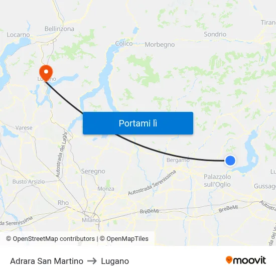 Adrara San Martino to Lugano map