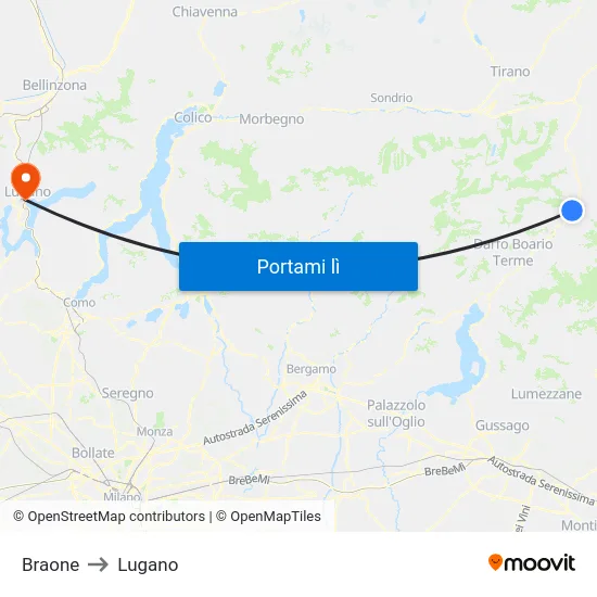 Braone to Lugano map