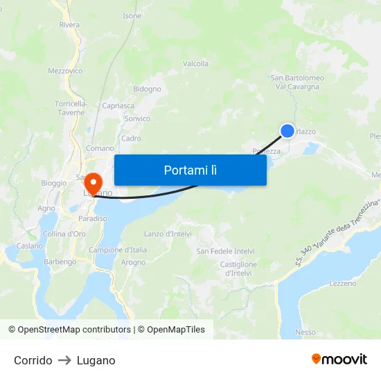 Corrido to Lugano map
