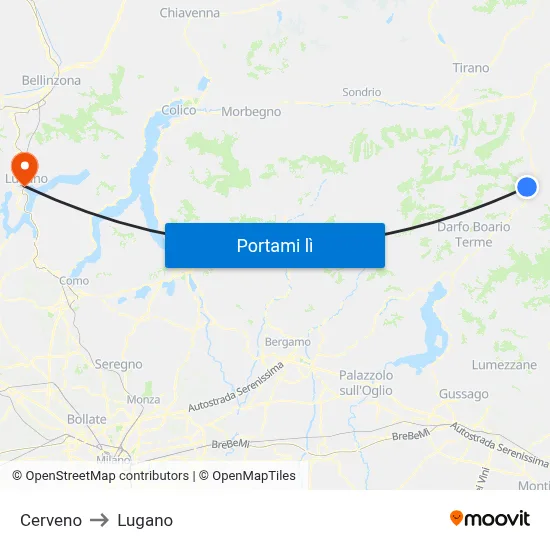 Cerveno to Lugano map