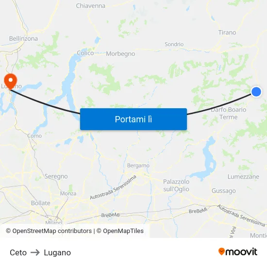 Ceto to Lugano map