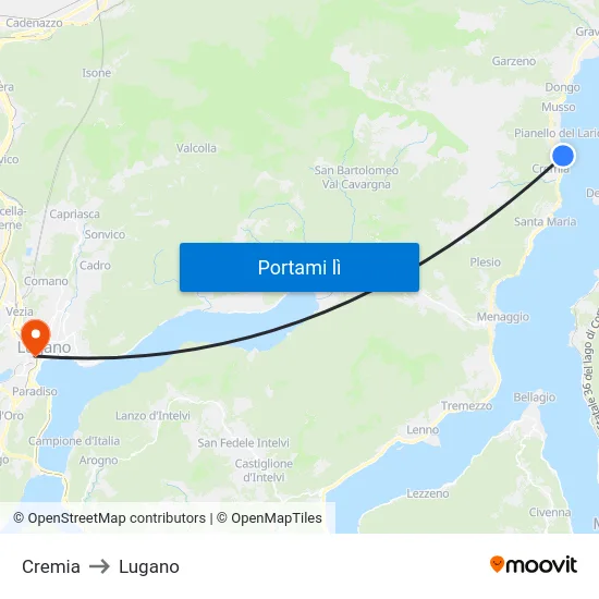 Cremia to Lugano map