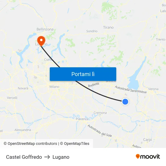 Castel Goffredo to Lugano map