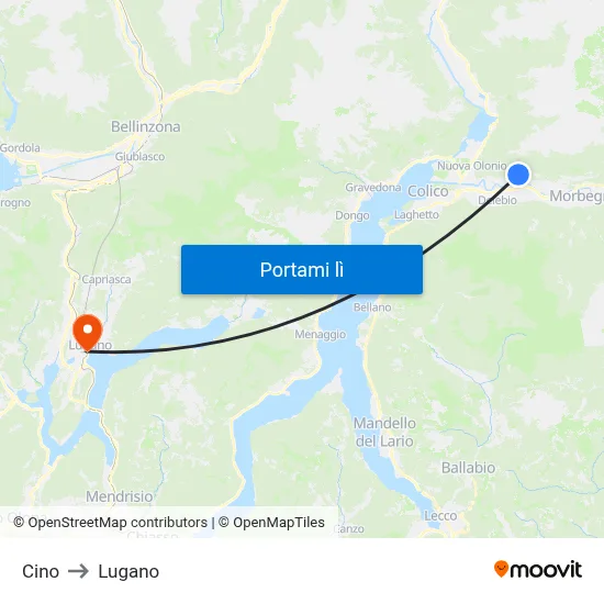 Cino to Lugano map