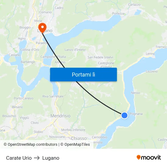 Carate Urio to Lugano map