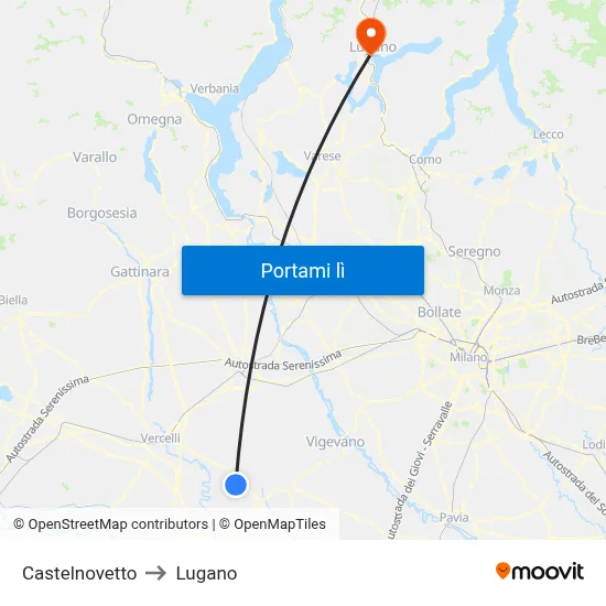 Castelnovetto to Lugano map