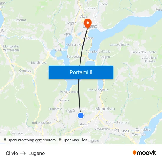 Clivio to Lugano map