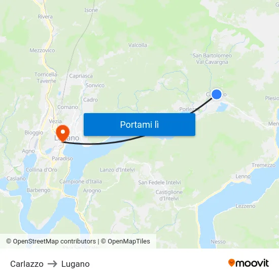 Carlazzo to Lugano map