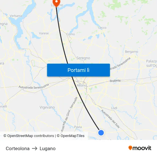 Corteolona to Lugano map