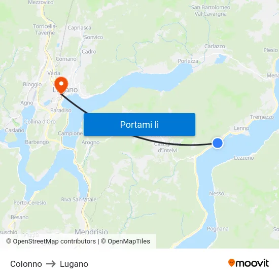 Colonno to Lugano map