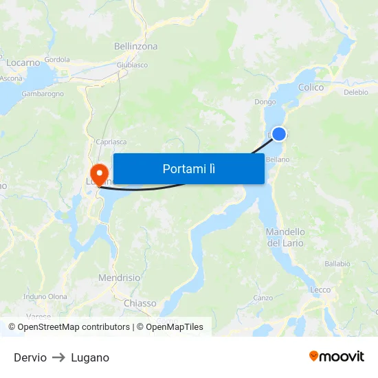 Dervio to Lugano map