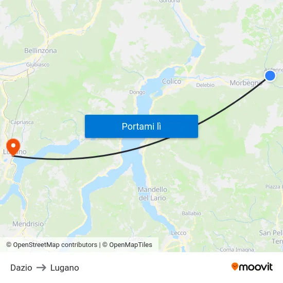 Dazio to Lugano map