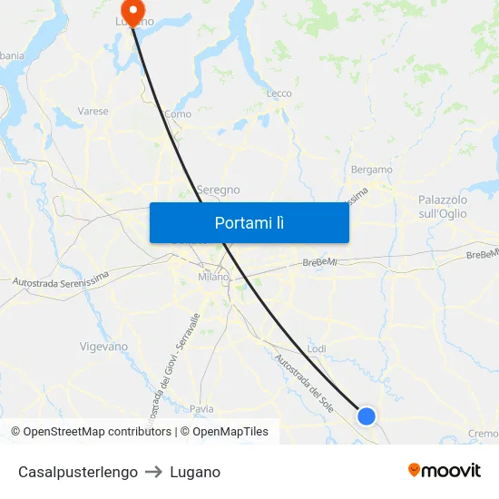 Casalpusterlengo to Lugano map