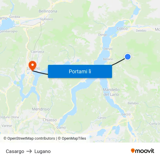 Casargo to Lugano map