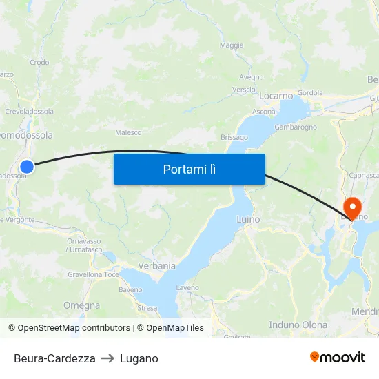 Beura-Cardezza to Lugano map