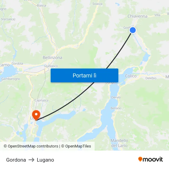 Gordona to Lugano map