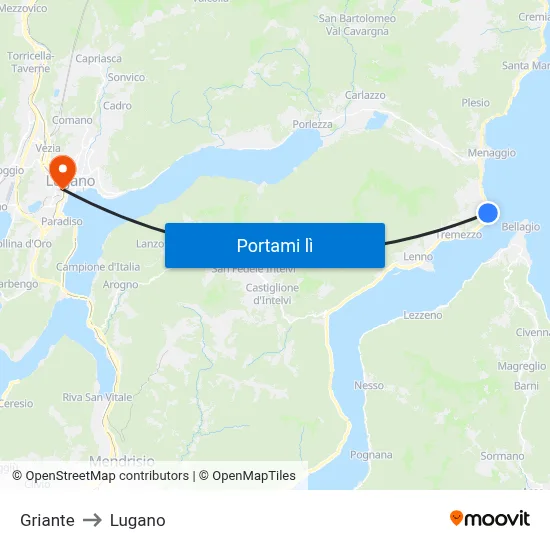 Griante to Lugano map
