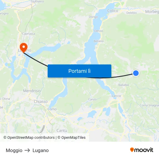 Moggio to Lugano map