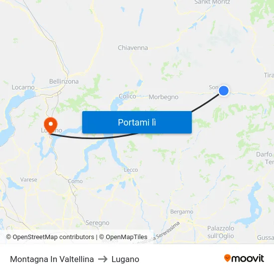 Montagna In Valtellina to Lugano map