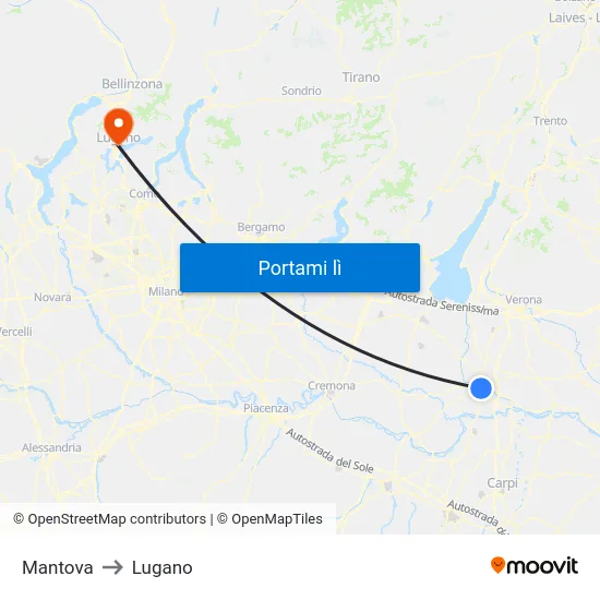 Mantova to Lugano map