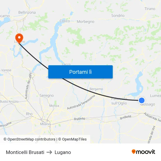 Monticelli Brusati to Lugano map