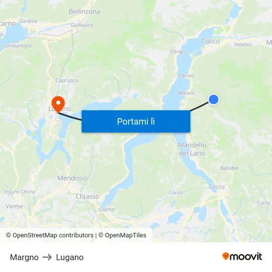 Margno to Lugano map