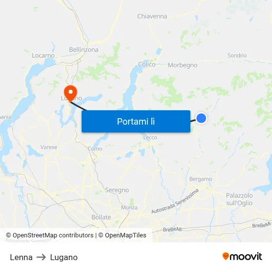 Lenna to Lugano map