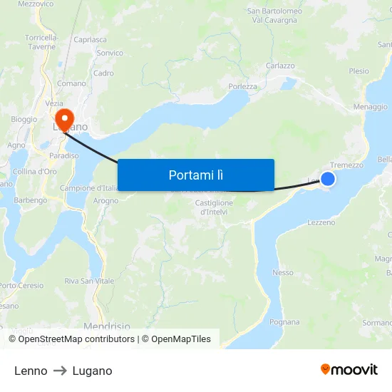 Lenno to Lugano map